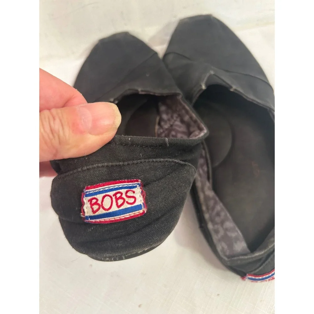 Skechers BOBS Slip On Flats Size 7.5 Black Canvas Memory Foam Womens